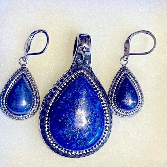New Bold Blue Lapis Lazuli Pendant & Earring Jewelry Set - Picture 4 of 5
